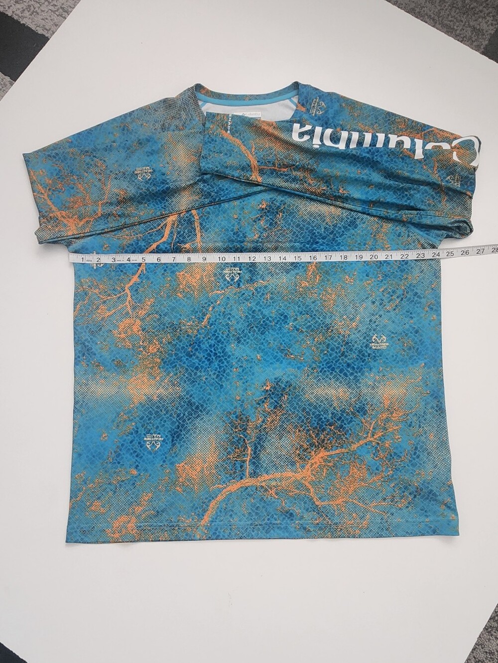 Columbia PFG Blue & Orange Camo Long Sleeve Performance Fishing Shirt Size L